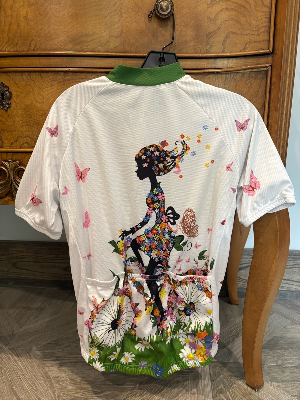 Floral Silhouette Women's Cycling Jersey - White & Green US size 8